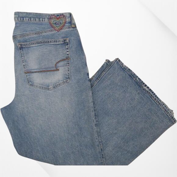 American Eagle Pride Strigid Ripped Low-Rise Baggy Flare X-Short Jeans 8 - Picture 1 of 10